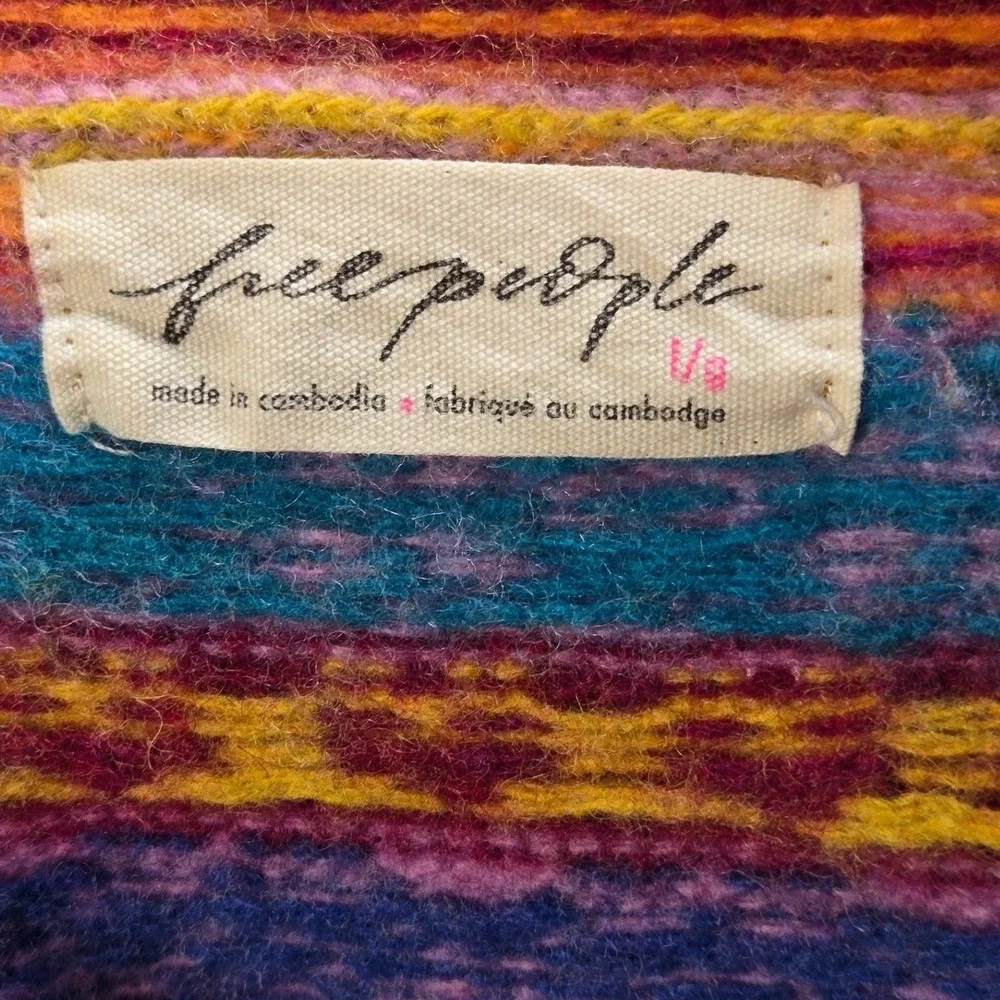 Women's Free People Large Favorite Things Wool Blend Fair Isle Heart Sweater